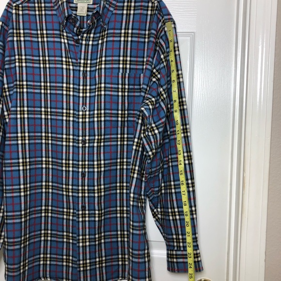 L.L. Bean Soft Cotton brushed Blue Yellow Red Plaid Button Down Shirt L Regular - Picture 6 of 13